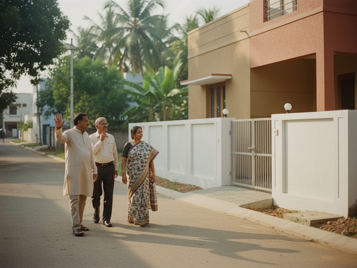 A broker showing a couple a newly built house